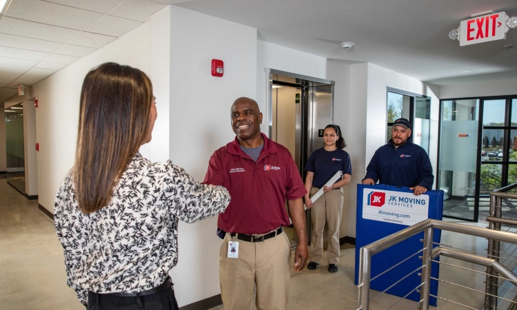 Commercial team meeting a client