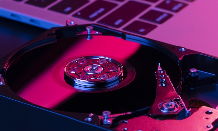 "A computer hard disk drive (HDD) for data storage.